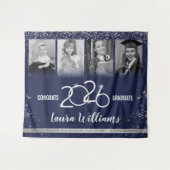 Aangepaste Afstuderen Banner Foto Collage Blauw Zi Wandkleed (Voorkant (horizontaal))