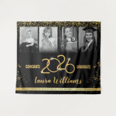Aangepaste Afstuderen Banner Fotocollage Zwart Gou Wandkleed (Voorkant (horizontaal))