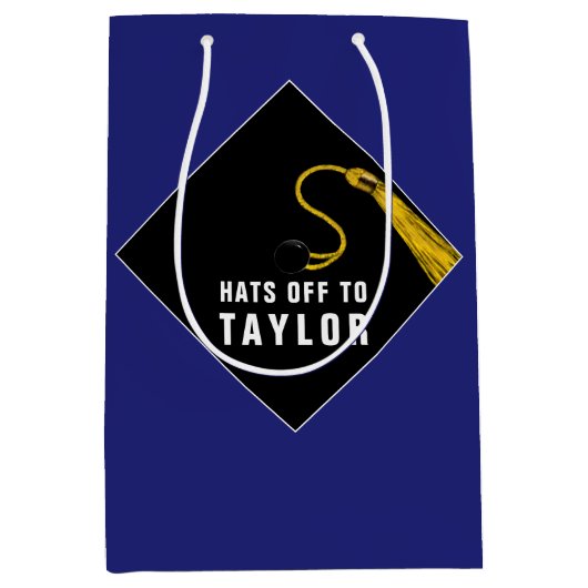 Aangepaste Afstuderen Blue Medium Gift Bag Cadeauzakje (Voorkant)