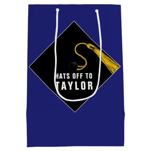 Aangepaste Afstuderen Blue Medium Gift Bag Cadeauzakje (Achterkant)