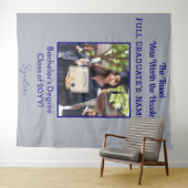 Aangepaste Afstuderen Foto Navy Blue Achtergrond B Wandkleed (In Situ (horizontaal))