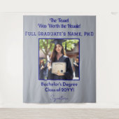 Aangepaste Afstuderen Foto Navy Blue Achtergrond B Wandkleed (Voorkant)