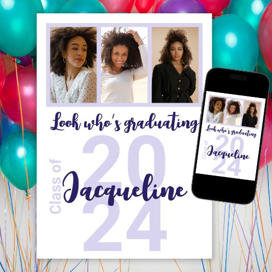 Aangepaste Afstuderen Paarse Script Fotocollage Kaart