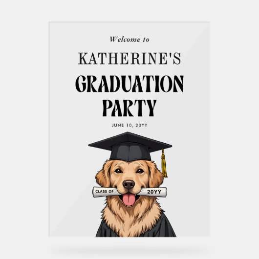 Aangepaste Afstuderen Schattigee Golden Retriever Acryl Bord (Voorkant)