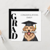 Aangepaste Afstuderen Schattigee Golden Retriever Kaart (Voorkant / Achterkant in situ)