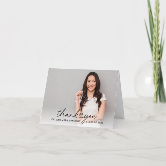 Aangepaste Afstuderen voor modern hartscript Foto Bedankkaart (Voorkant)
