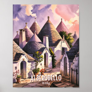 Aangepaste Alberobello Trulli Huizen Italië Aquare Poster