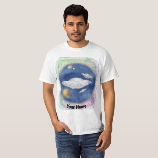 Aangepaste Alien Grey Spaceship T-shirt (Voorkant volledig)