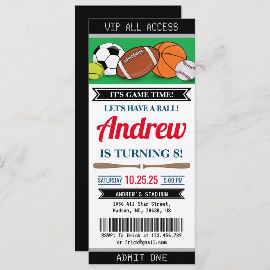 Aangepaste All Star Sports Ticket Uitnodiging Verj (Voorkant / Achterkant)