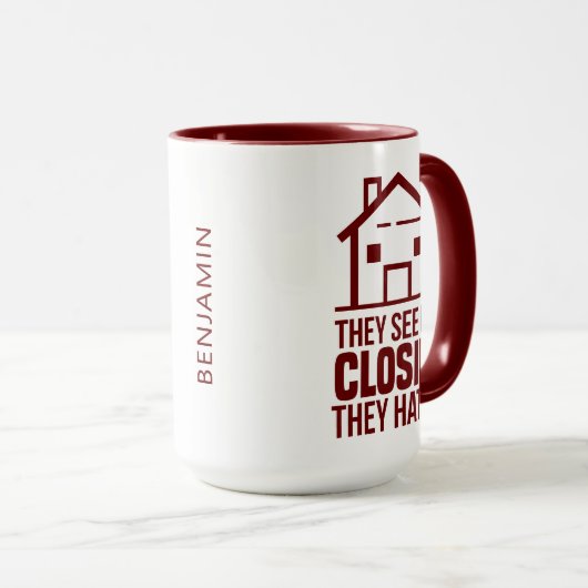 Aangepaste altor zie mij de tas sluiten mok (Voorkant rechts)