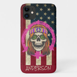 Aangepaste Amerikaanse Hippy Skull iPhone 11 Hoesje