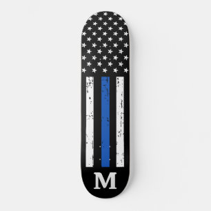 Aangepaste Amerikaanse politie vlag met blauwe lij Skateboard