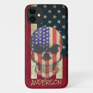 Aangepaste Amerikaanse schedelvlag iPhone 11 Hoesje