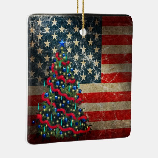 Aangepaste Amerikaanse vlag en kerstboom Keramisch Ornament (Rechts)