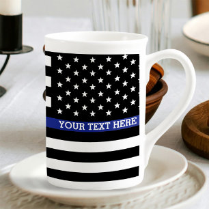 Aangepaste Amerikaanse vlag met Thin Blue Line Porselein Kop