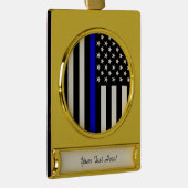 Aangepaste Amerikaanse vlag met Thin Blue Line Verguld Banner Ornament (Rechts)