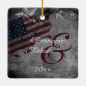 Aangepaste Amerikaanse vlag Onze eerste Kerstmis Keramisch Ornament (Achterkant)