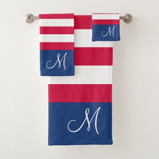 Aangepaste Amerikaanse vlag rood wit en blauw mono Bad Handdoek (Insitu)