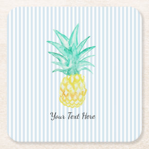 Aangepaste ananas schildering blauwe streep vierkante kartonnen onderzetter