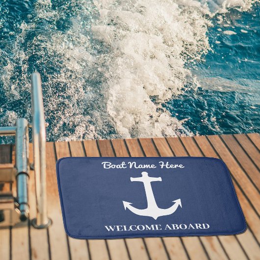 Aangepaste anker marine Blue Bath Mat Boat Name We
