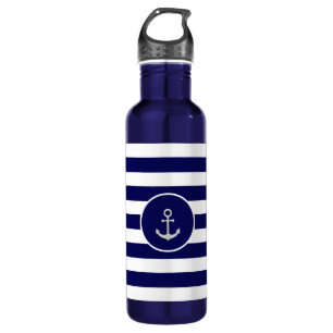 Aangepaste anker op Navy Blue en White Striped Waterfles