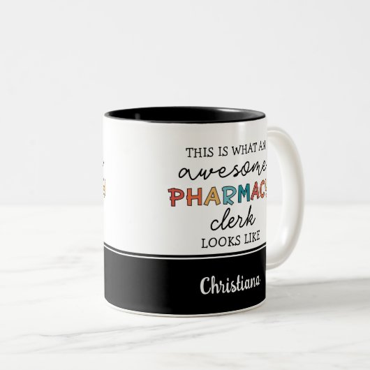 Aangepaste apotheek Clerk Geweldige Funny Tweekleurige Koffiemok (Voorkant rechts)