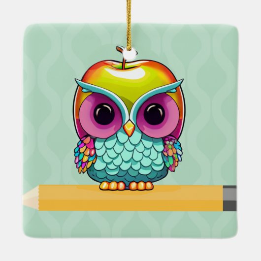 Aangepaste Apple Uil Leraar Naam Kerst Ornament (Achterkant)