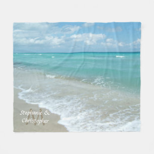 Aangepaste Aqua Beach Wedding Monogram Namen Fleece Deken