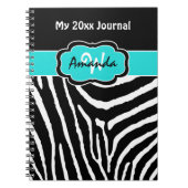 Aangepaste Aqua Black White Zebra Stripe Journal Notitieboek (Voorkant)
