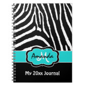Aangepaste Aqua Black White Zebra Stripe Journal Notitieboek (Voorkant)