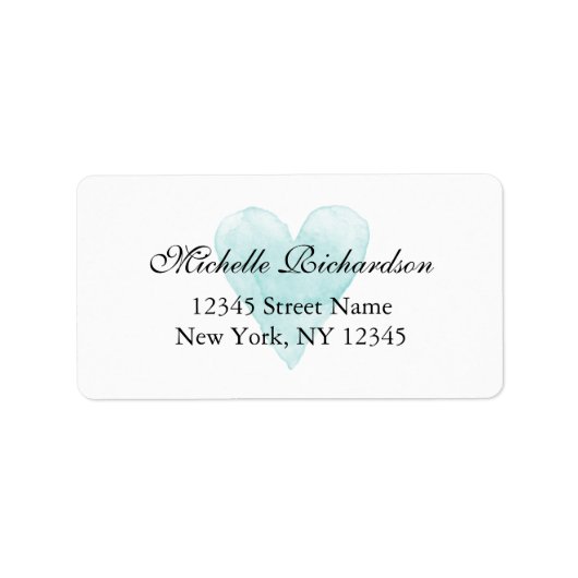 Aangepaste aqua blue waterverf hart adresetiketten etiket (Voorkant)