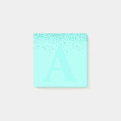 Aangepaste Aqua Glitter Monogram Notitieblok Post-it® Notes (Voorkant)