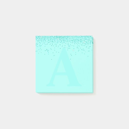 Aangepaste Aqua Glitter Monogram Notitieblok Post-it® Notes (Voorkant)
