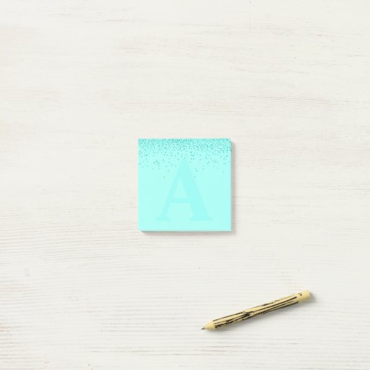 Aangepaste Aqua Glitter Monogram Notitieblok Post-it® Notes (Op bureau)
