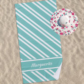 Aangepaste Aqua Green en White Stripes Strandlaken