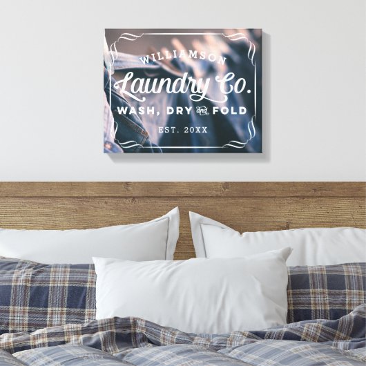 Aangepaste Aqua Laundry Wash Dry Fold Sign Canvas Afdruk (Insitu (Slaapkamer))