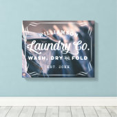 Aangepaste Aqua Laundry Wash Dry Fold Sign Canvas Afdruk (Insitu (Houten vloer))