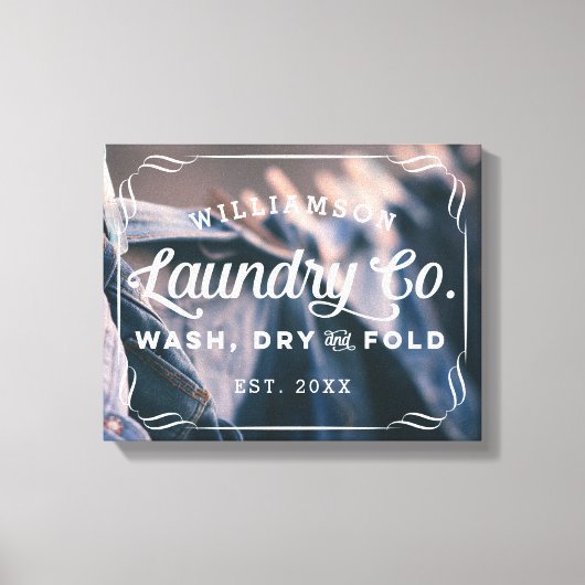 Aangepaste Aqua Laundry Wash Dry Fold Sign Canvas Afdruk (Voorkant)
