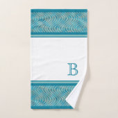 Aangepaste Aqua Turquoise Blue Taupe Curved Lines Bad Handdoek (Handdoek)