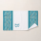 Aangepaste Aqua Turquoise Blue Taupe Curved Lines Bad Handdoek (Handdoek)