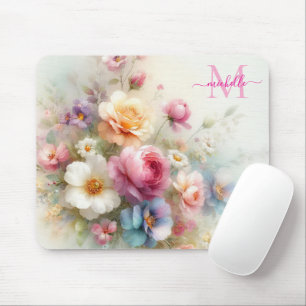 Aangepaste Aquarel Bloemensjabloon met Monogram Muismat