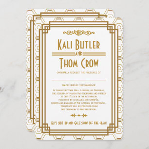 Aangepaste Art Deco Witte bruiloft uitnodigingen
