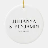 Aangepaste Art Deco Zwart Wit Pas getrouwd Naam Ke Keramisch Ornament (Achterkant)