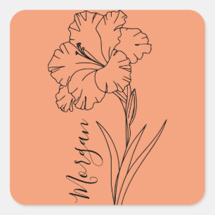Aangepaste augustus Gladiolus Geboortebloem Gift v Vierkante Sticker