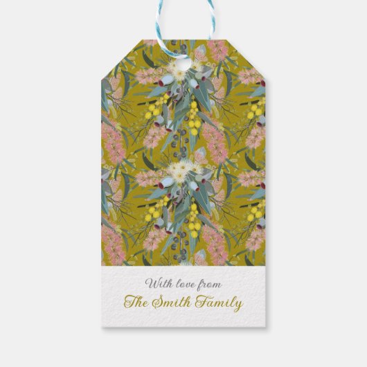 Aangepaste Aussie Native Struik Blooms Mosterdgeel Cadeaulabel (Achterkant)