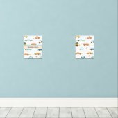 Aangepaste auto naam pastel blauw en sinaasappel muurkunst sets (Houten vloer)