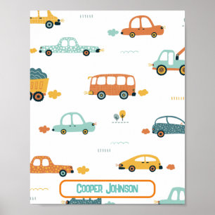 Aangepaste auto naam pastelblauw en oranje poster