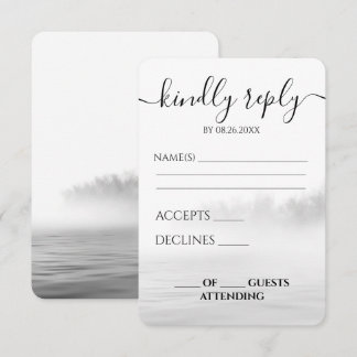 Aangepaste B&W Meer Mist Calligrafie Bruiloft RSVP Kaartje