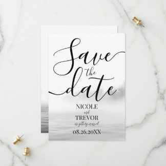 Aangepaste B&W Meer Mist Calligrafie Bruiloft Save The Date
