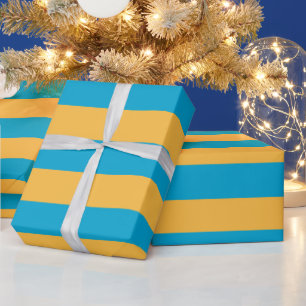 Aangepaste Baby Blauw en Geel Horizontale Strepen Cadeaupapier